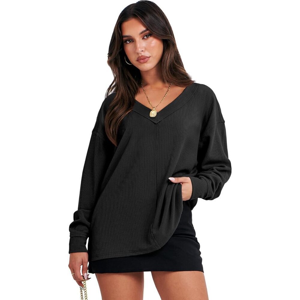 Oversized Long Sleeve Off Shoulder Shirt Women's Casual Tunic Top - Picture 2 of 9